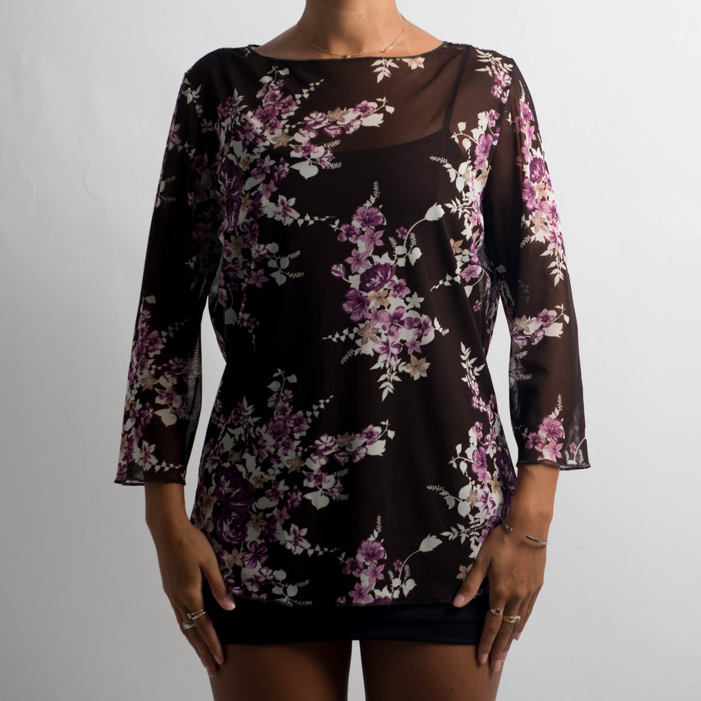 FLORAL MESH LONG SLEEVE TOP