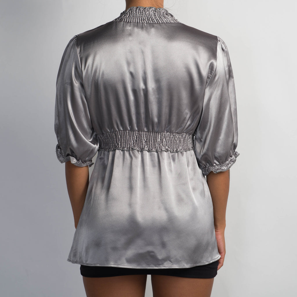 SILVER SATIN TOP