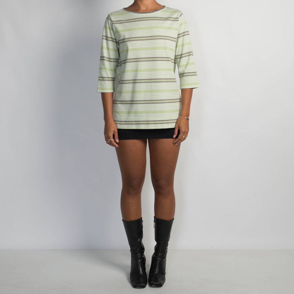 GREEN STRIPE 1/2 SLEEVE TOP