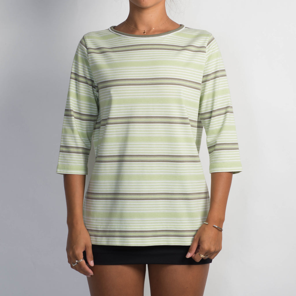 GREEN STRIPE 1/2 SLEEVE TOP