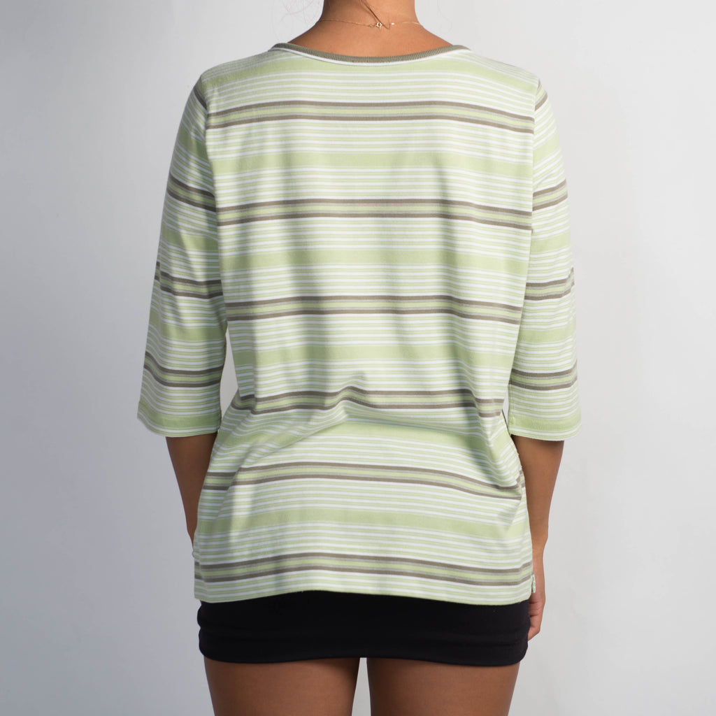 GREEN STRIPE 1/2 SLEEVE TOP