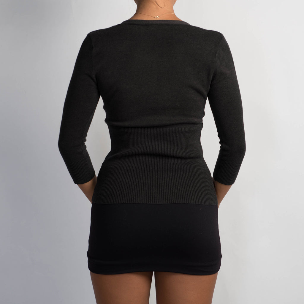 BLACK 3/4 SLEEVE CARDIGAN