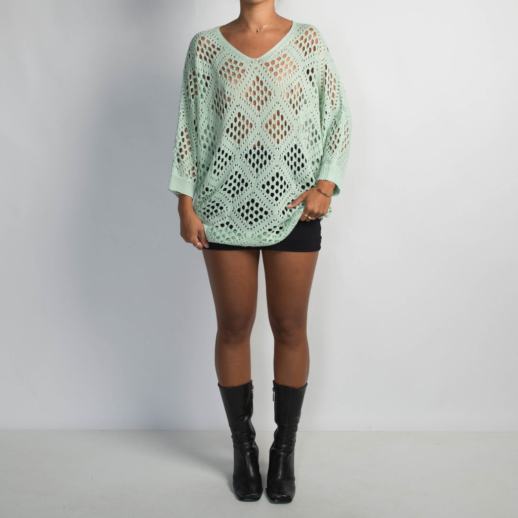 GREEN CROCHET KNIT TOP