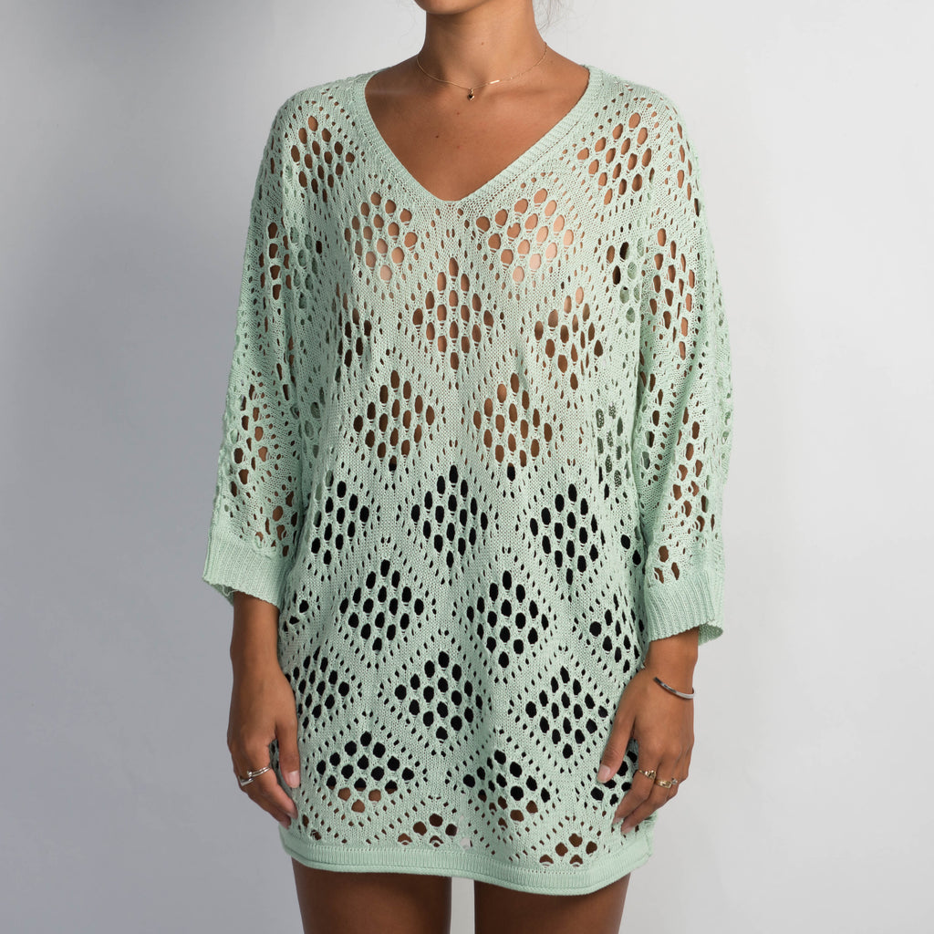 GREEN CROCHET KNIT TOP