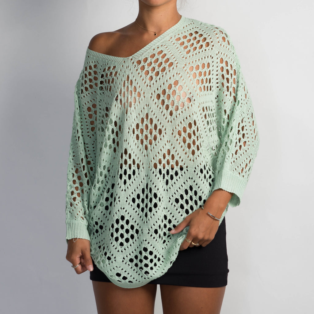 GREEN CROCHET KNIT TOP