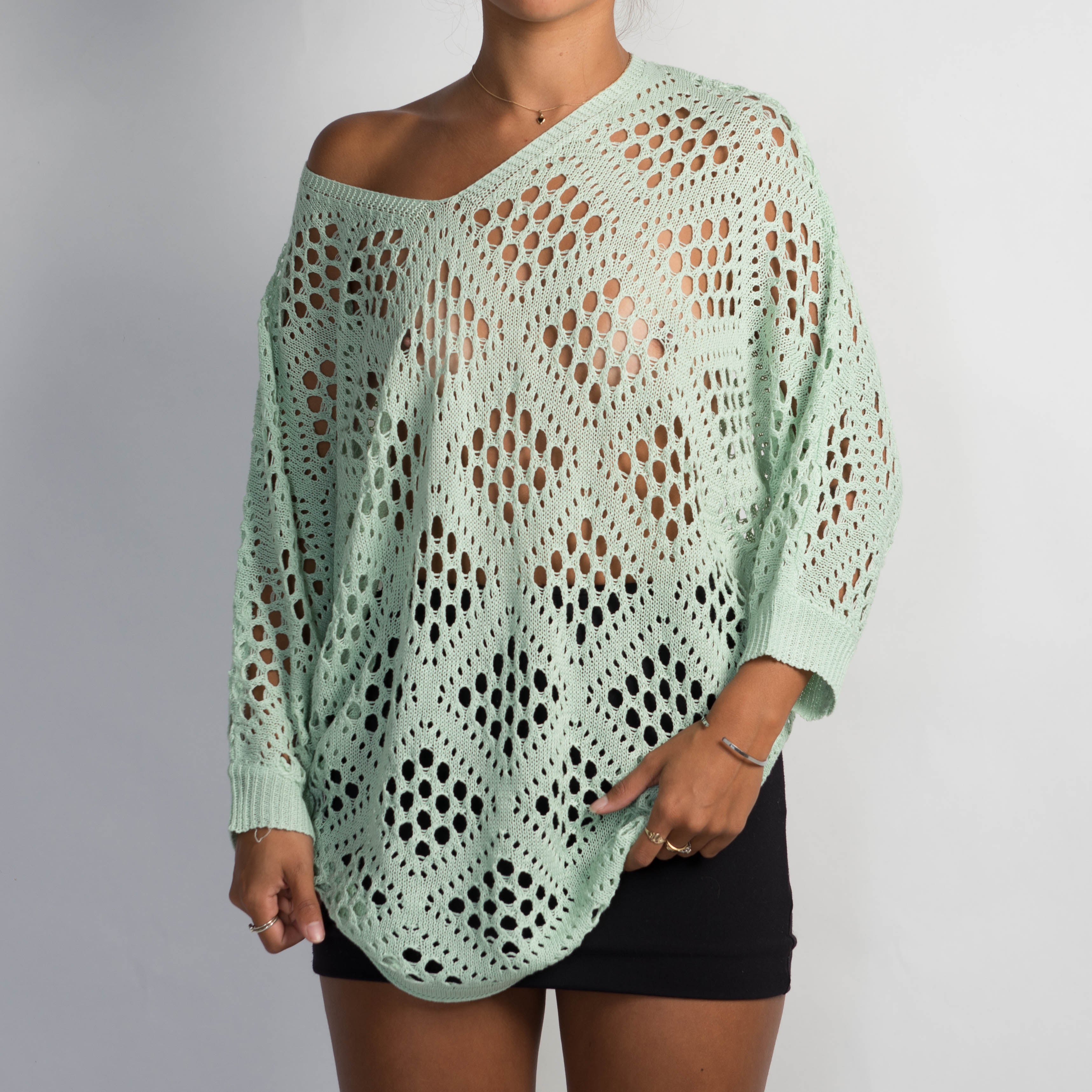 GREEN CROCHET KNIT TOP