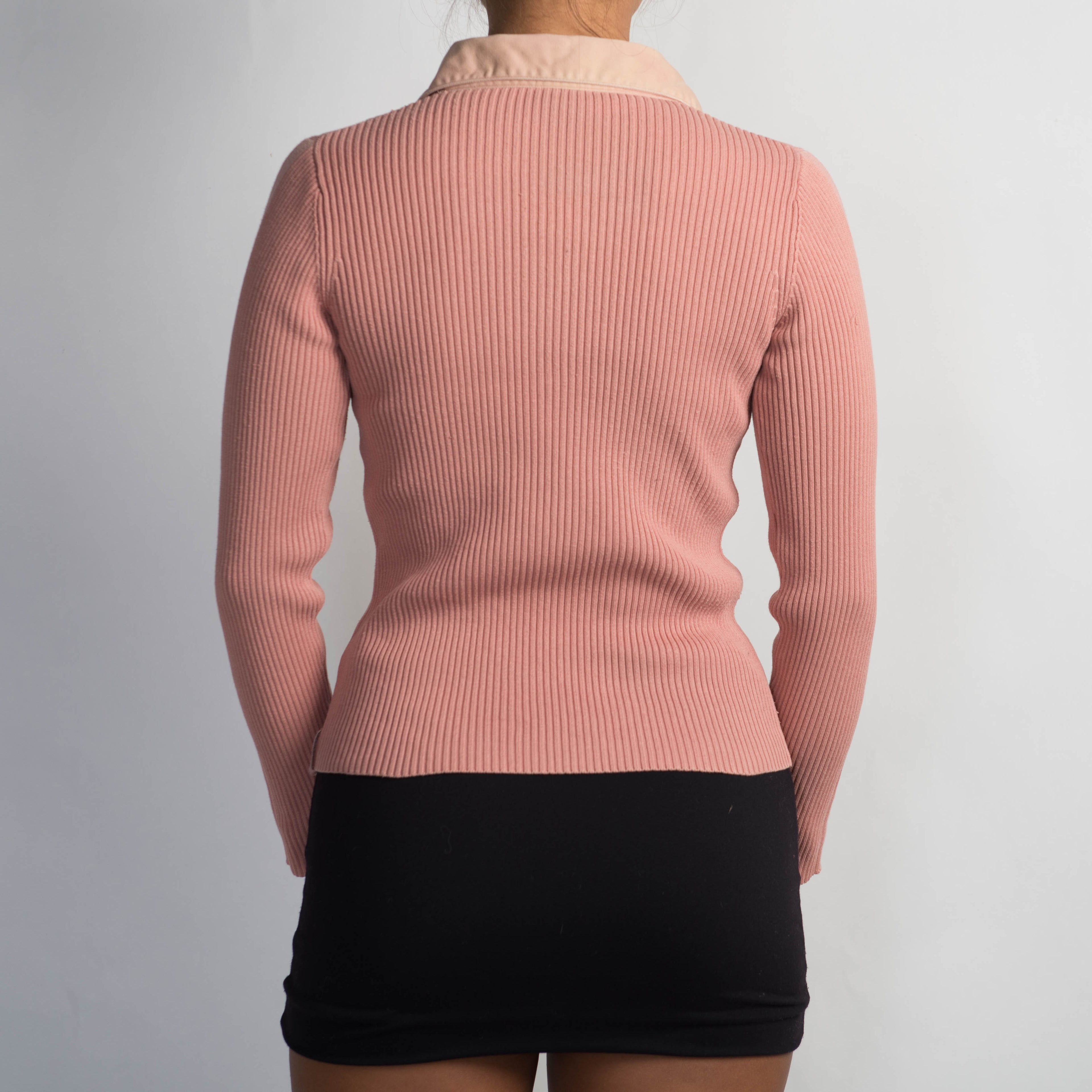 PINK RIB COLLARED TOP