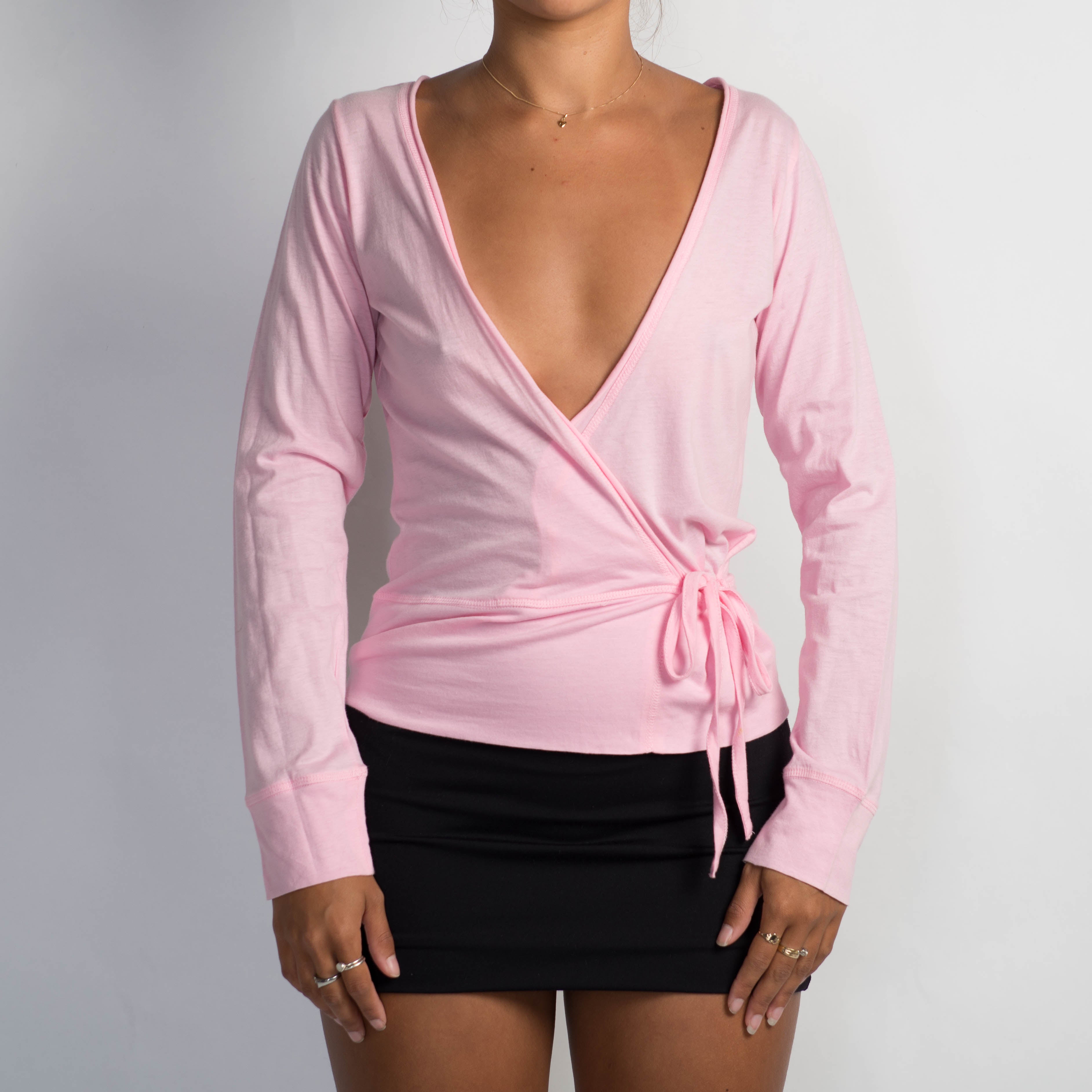 PINK FAUX WRAP TOP