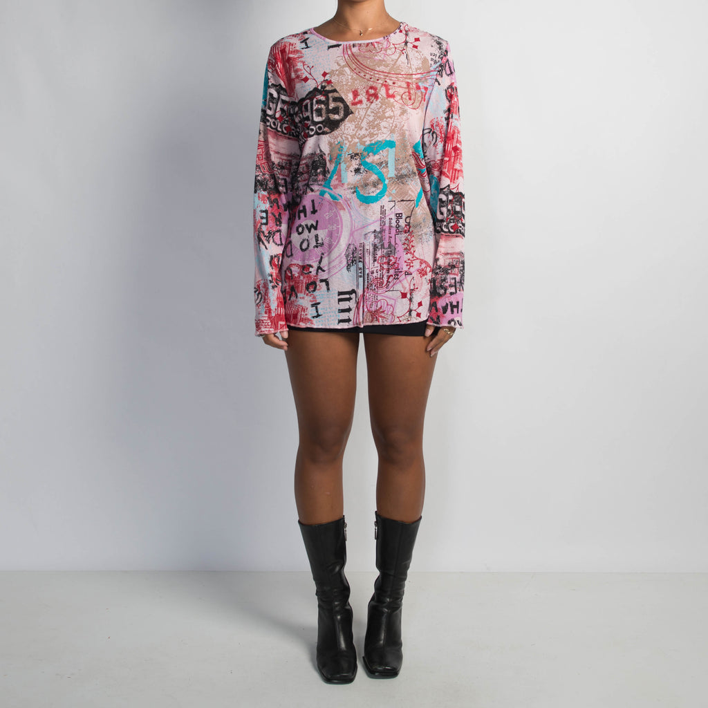 PINK MESH LONG SLEEVE TOP