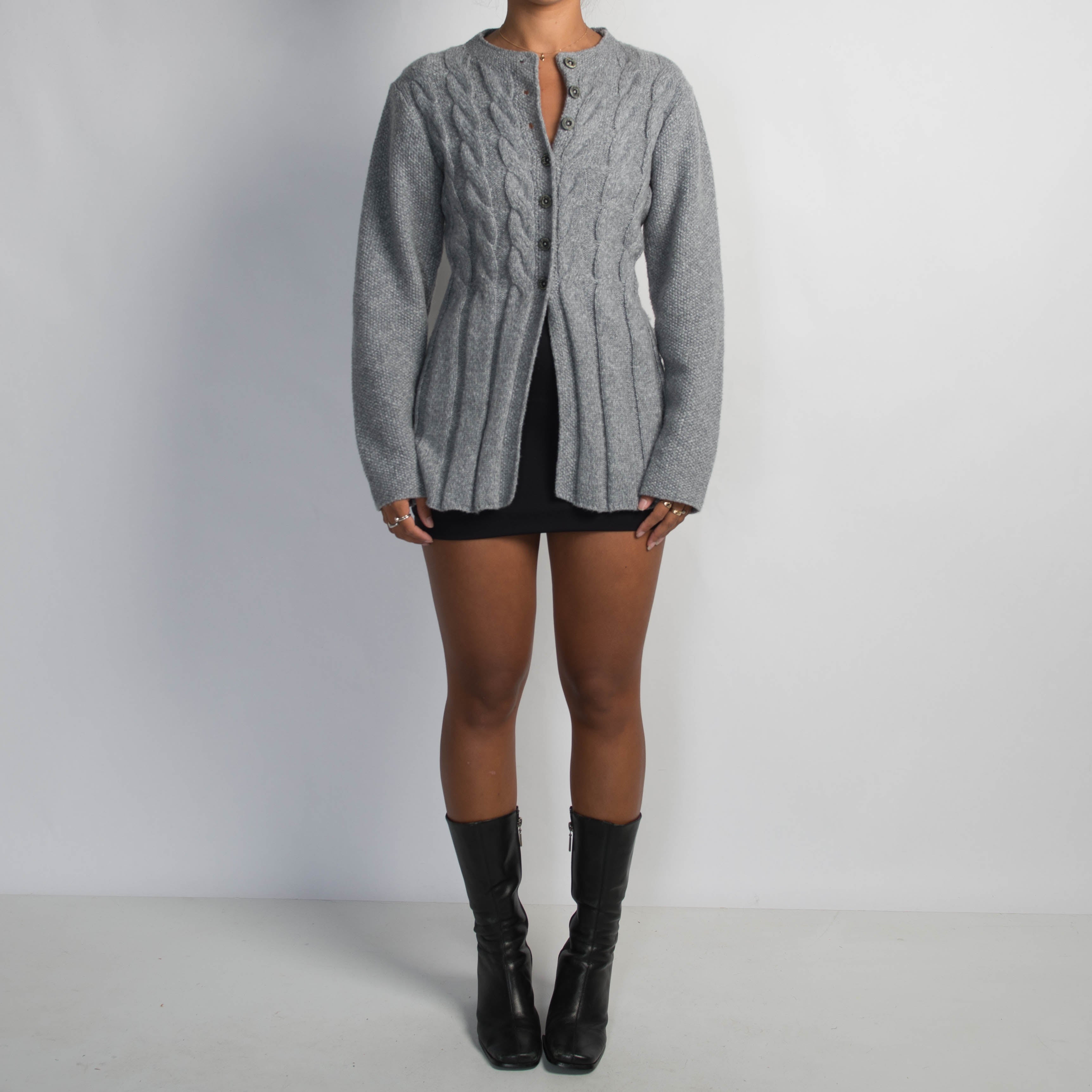 GREY CABLE KNIT CARDIGAN