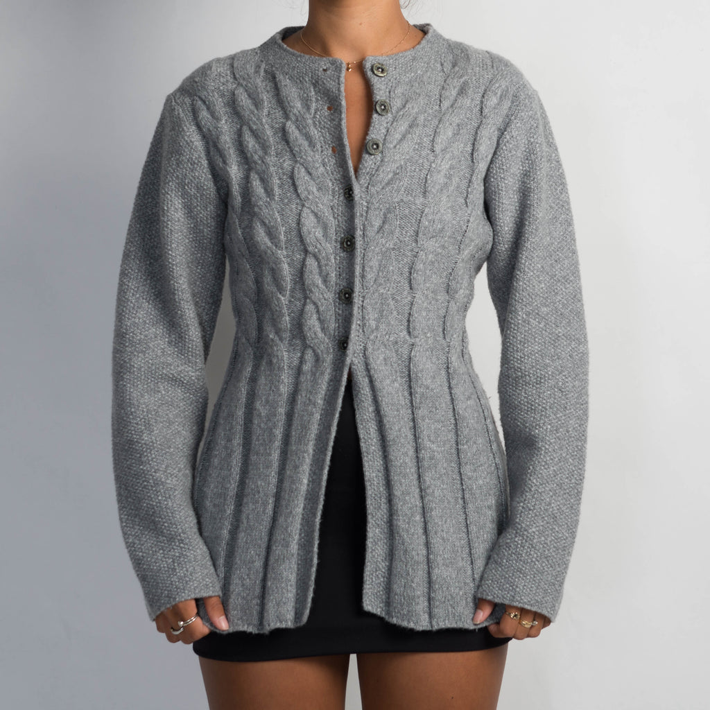 GREY CABLE KNIT CARDIGAN