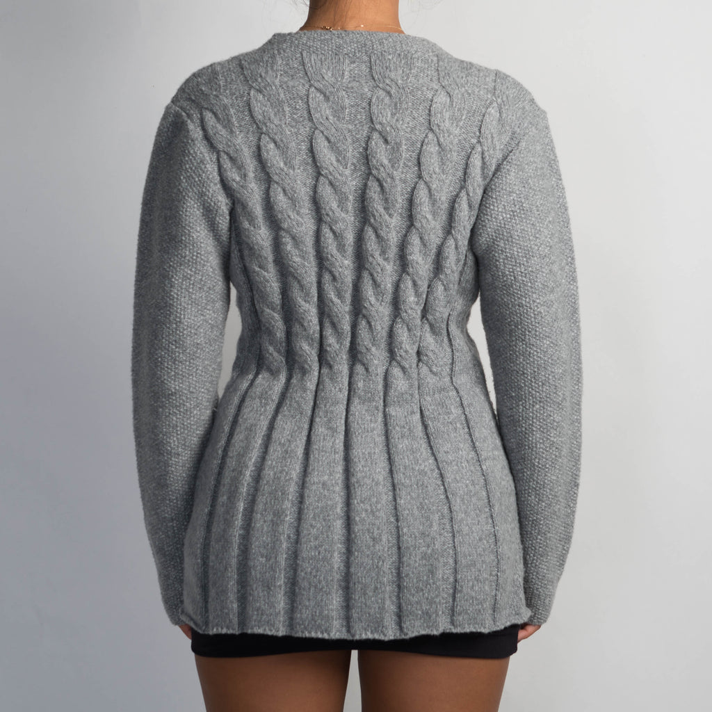 GREY CABLE KNIT CARDIGAN