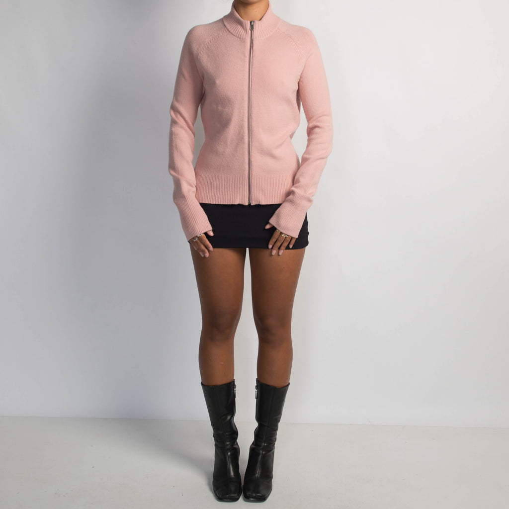 PINK KNIT ZIP CARDIGAN