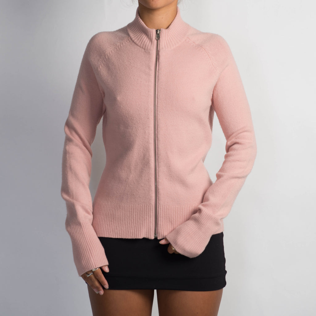 PINK KNIT ZIP CARDIGAN