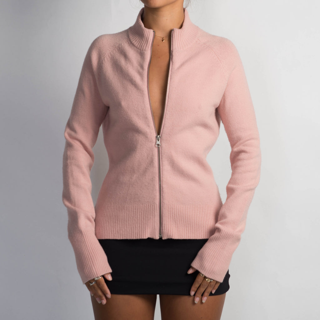 PINK KNIT ZIP CARDIGAN