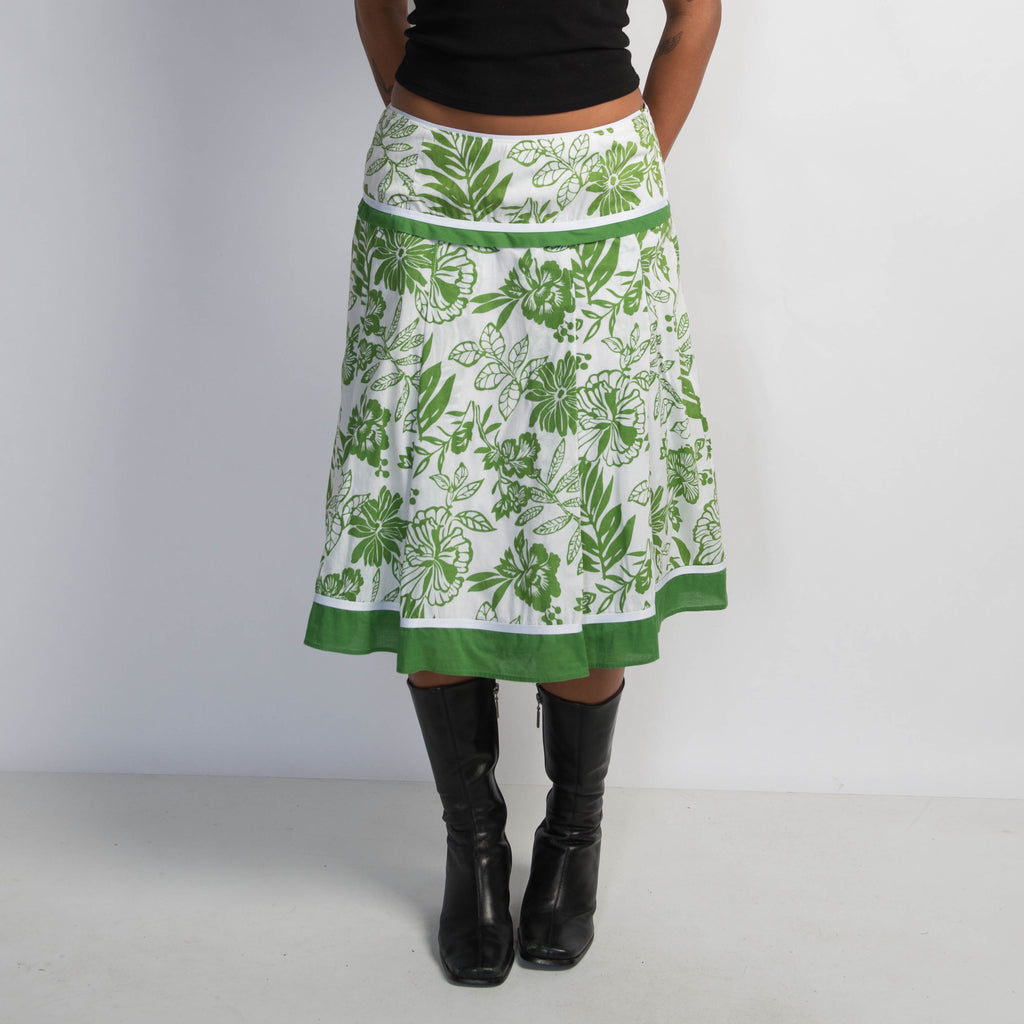 GREEN FLORAL MIDI SKIRT