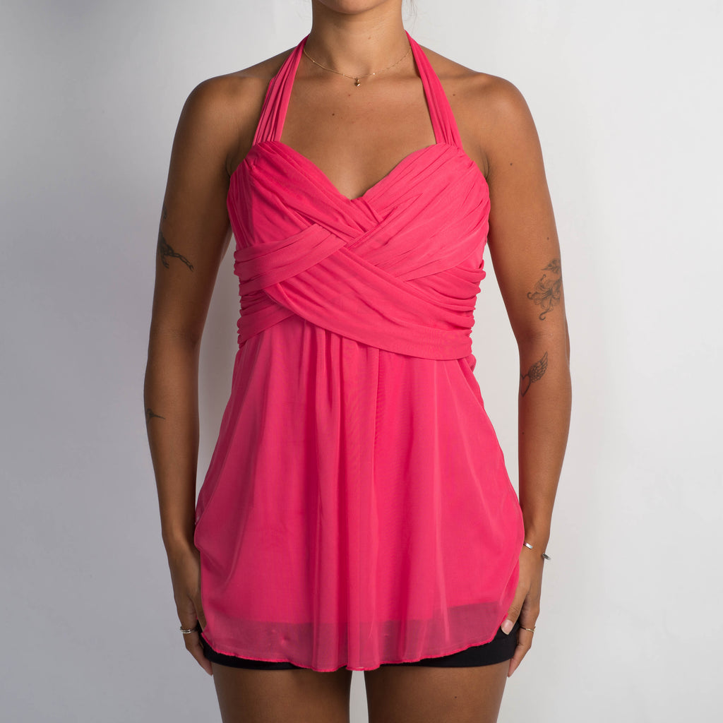 PINK MESH HALTER TOP