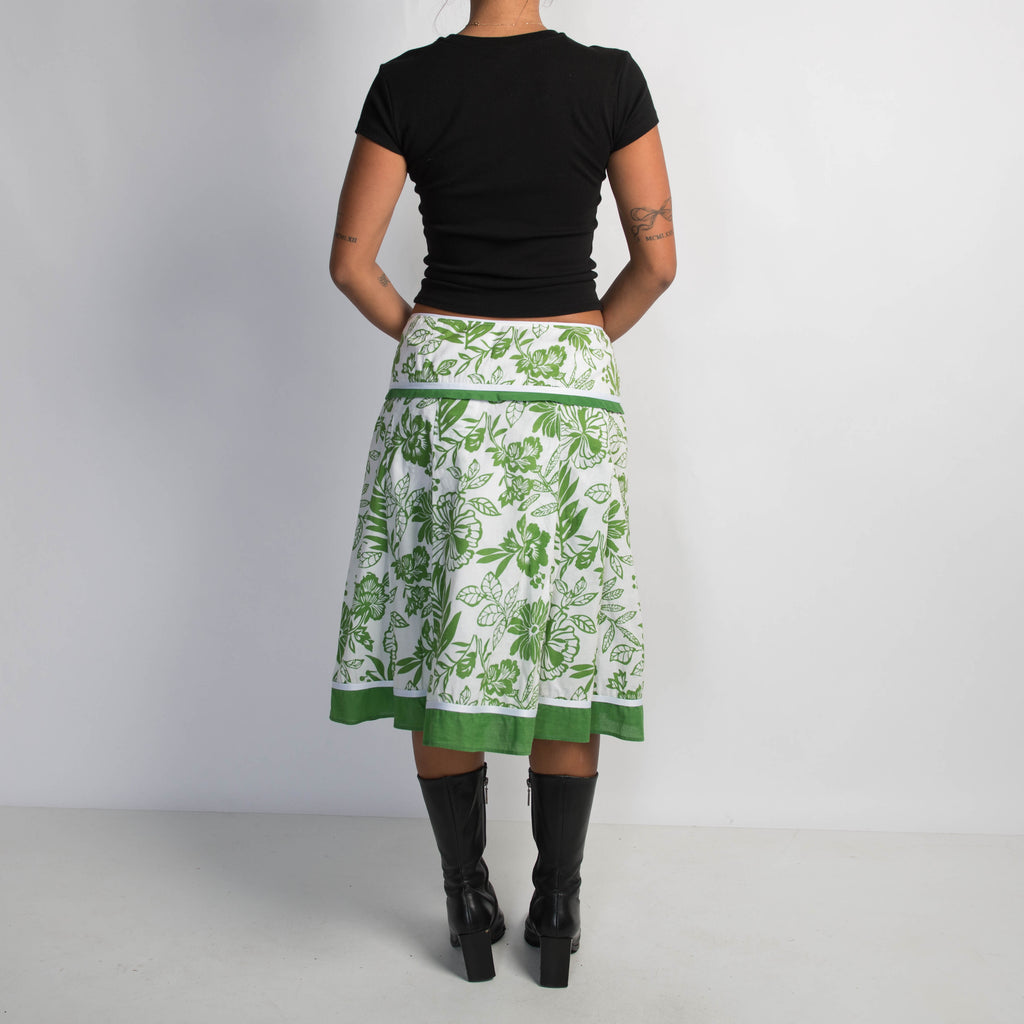 GREEN FLORAL MIDI SKIRT