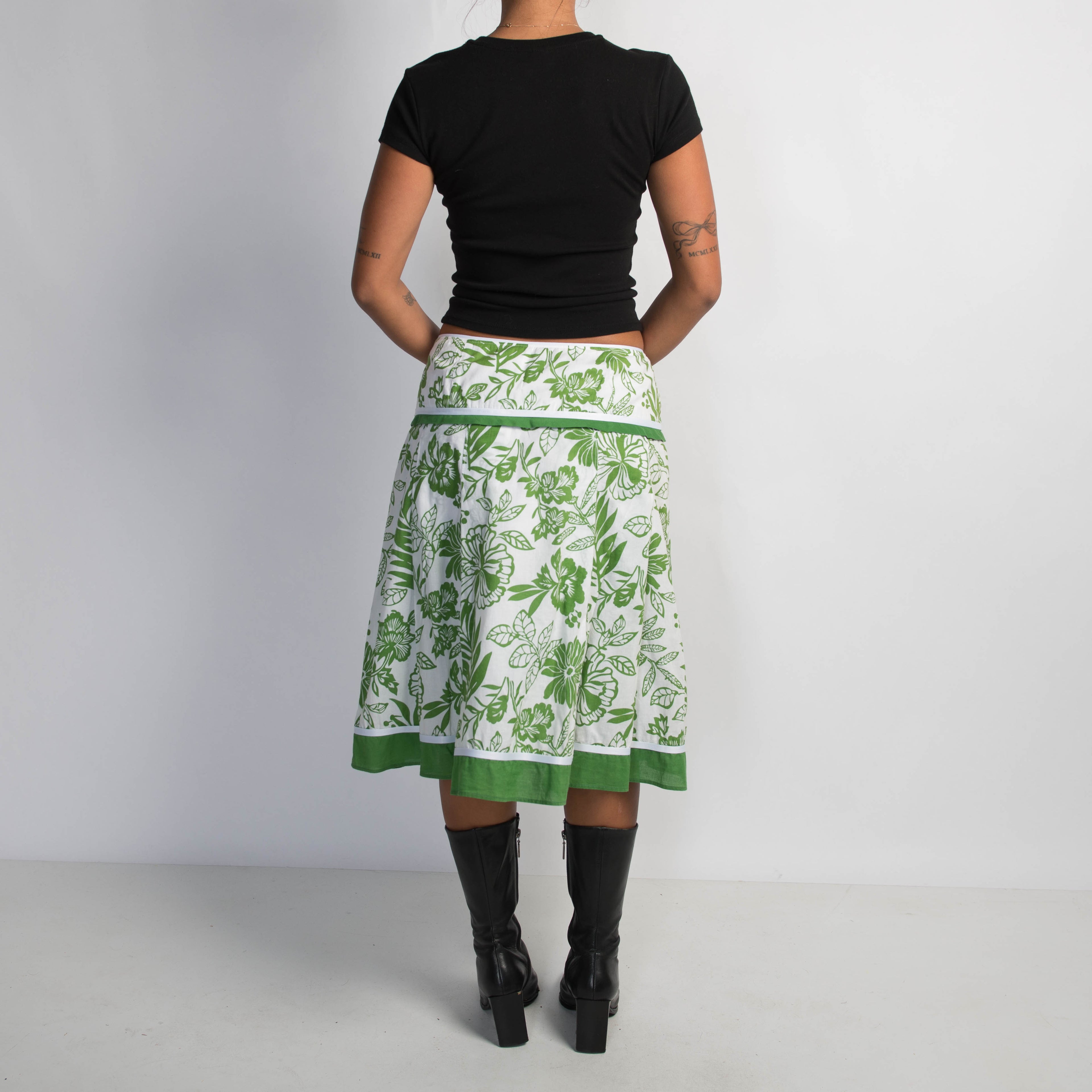 GREEN FLORAL MIDI SKIRT