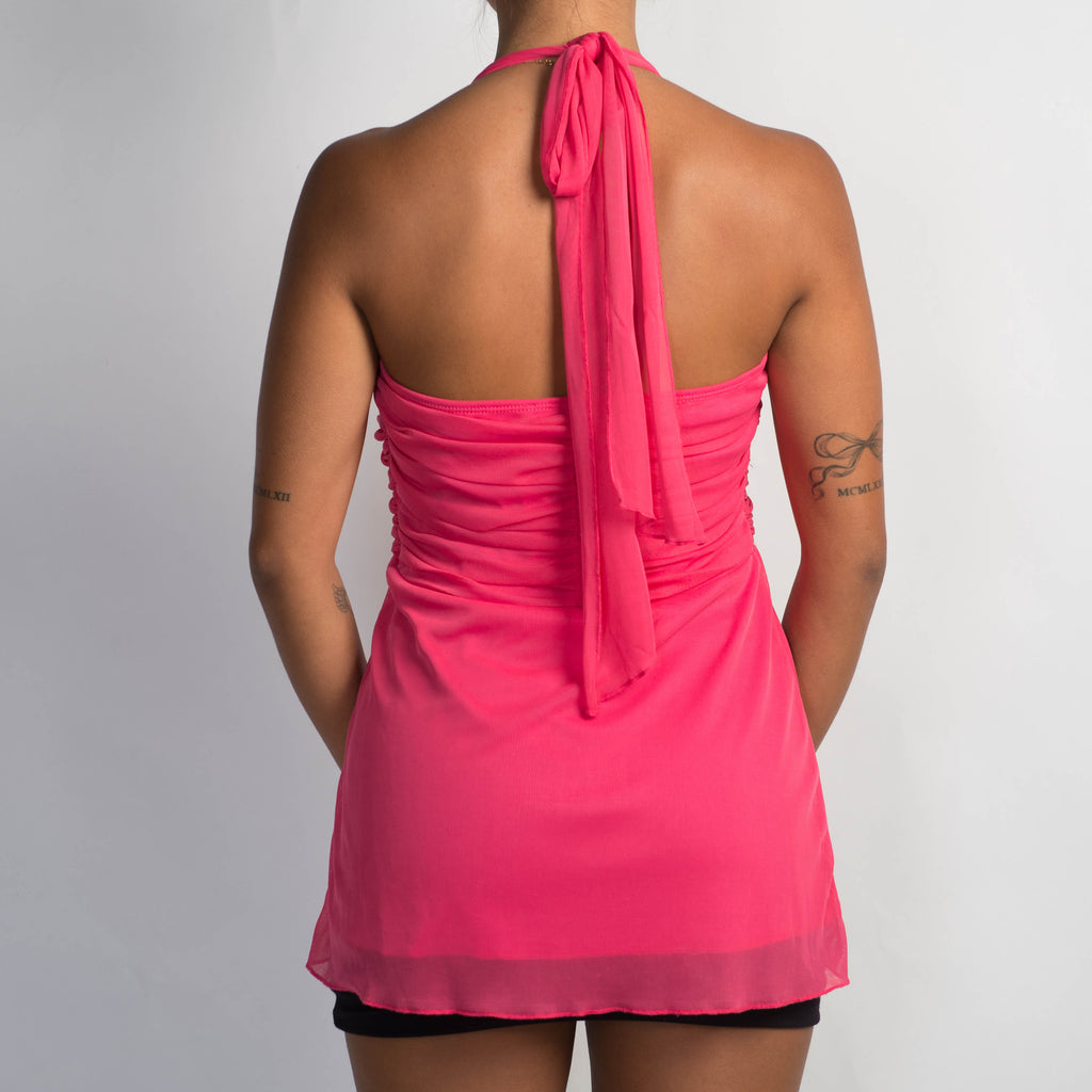 PINK MESH HALTER TOP