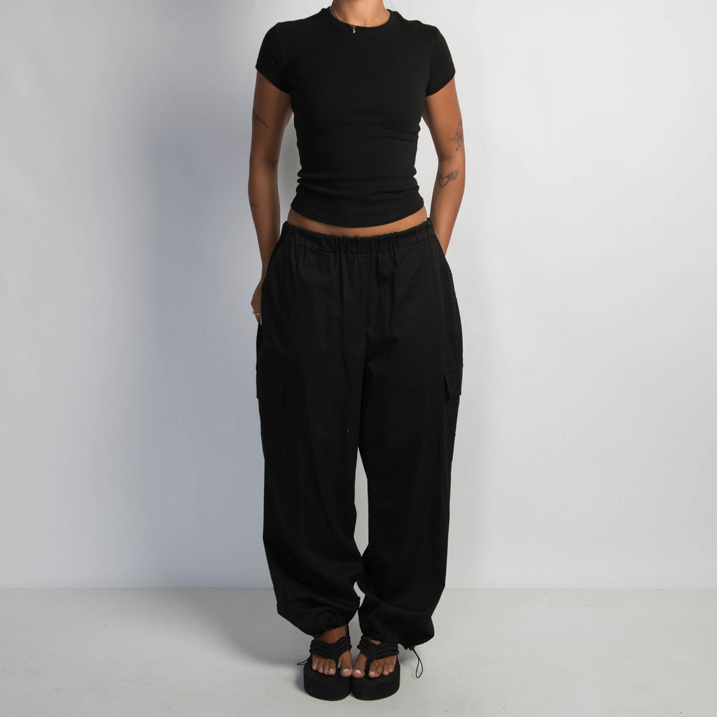 BLACK COTTON CARGO PANTS