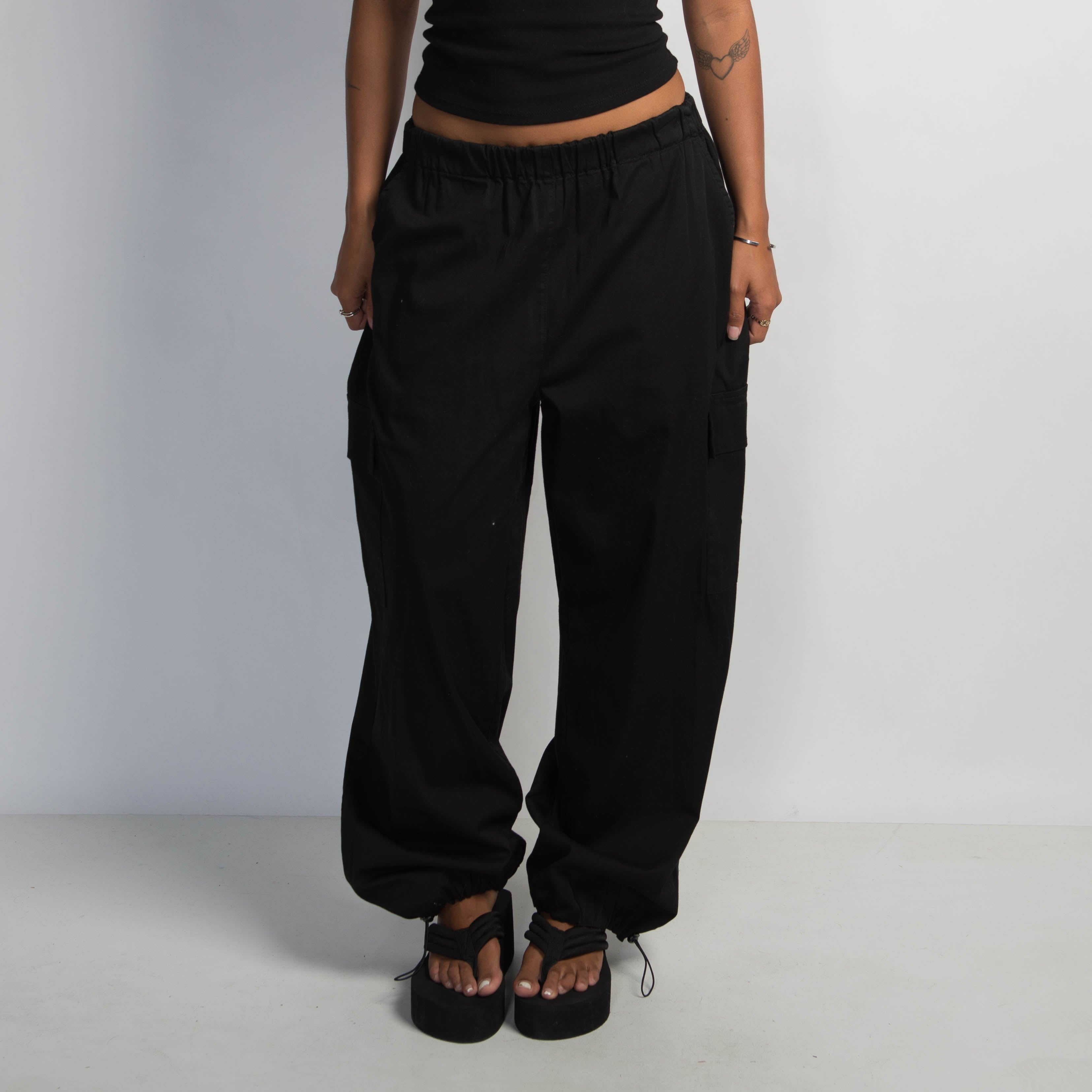 BLACK COTTON CARGO PANTS