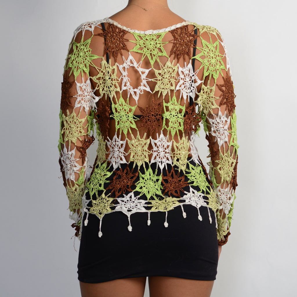 GREEN FLORAL CROCHET TOP