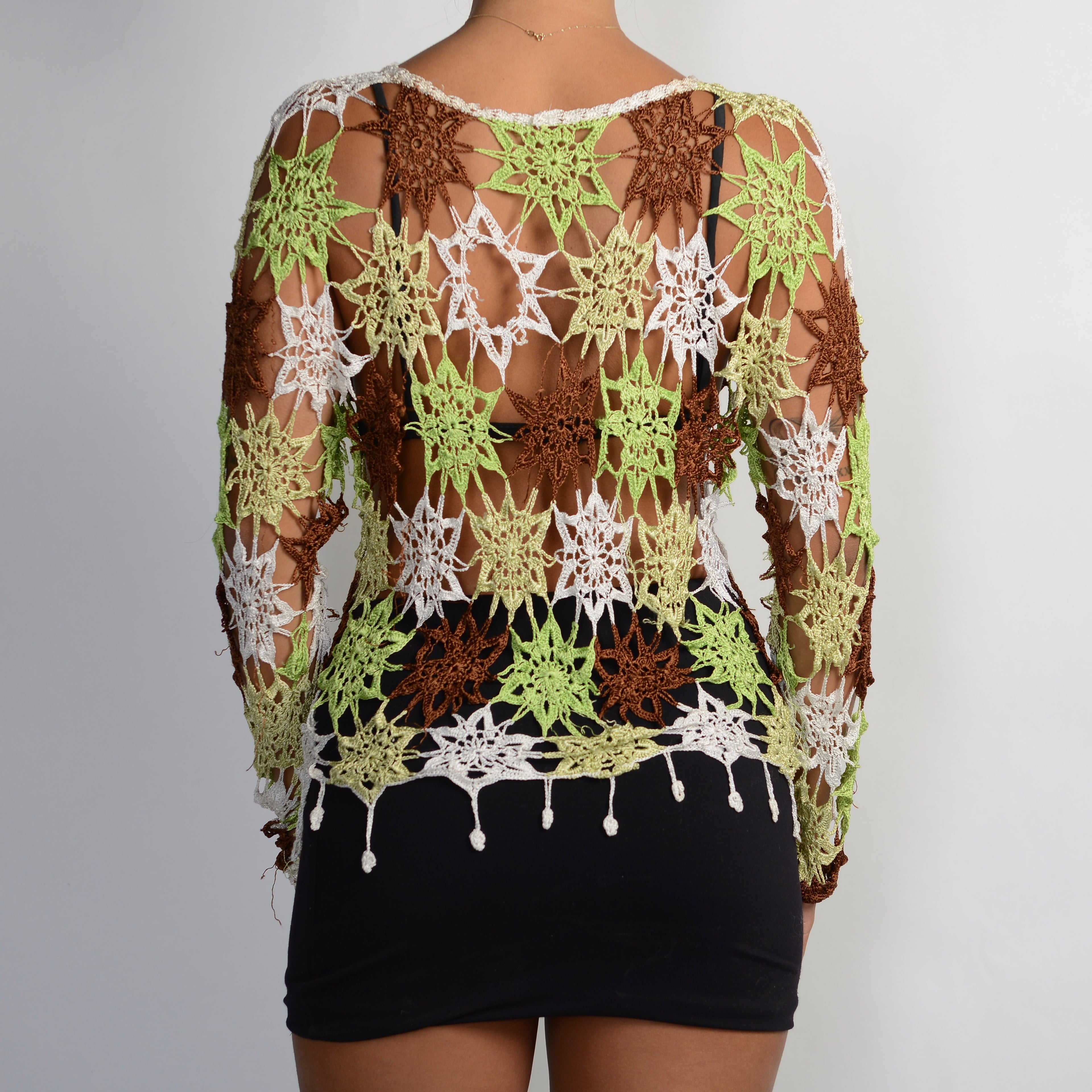 GREEN FLORAL CROCHET TOP