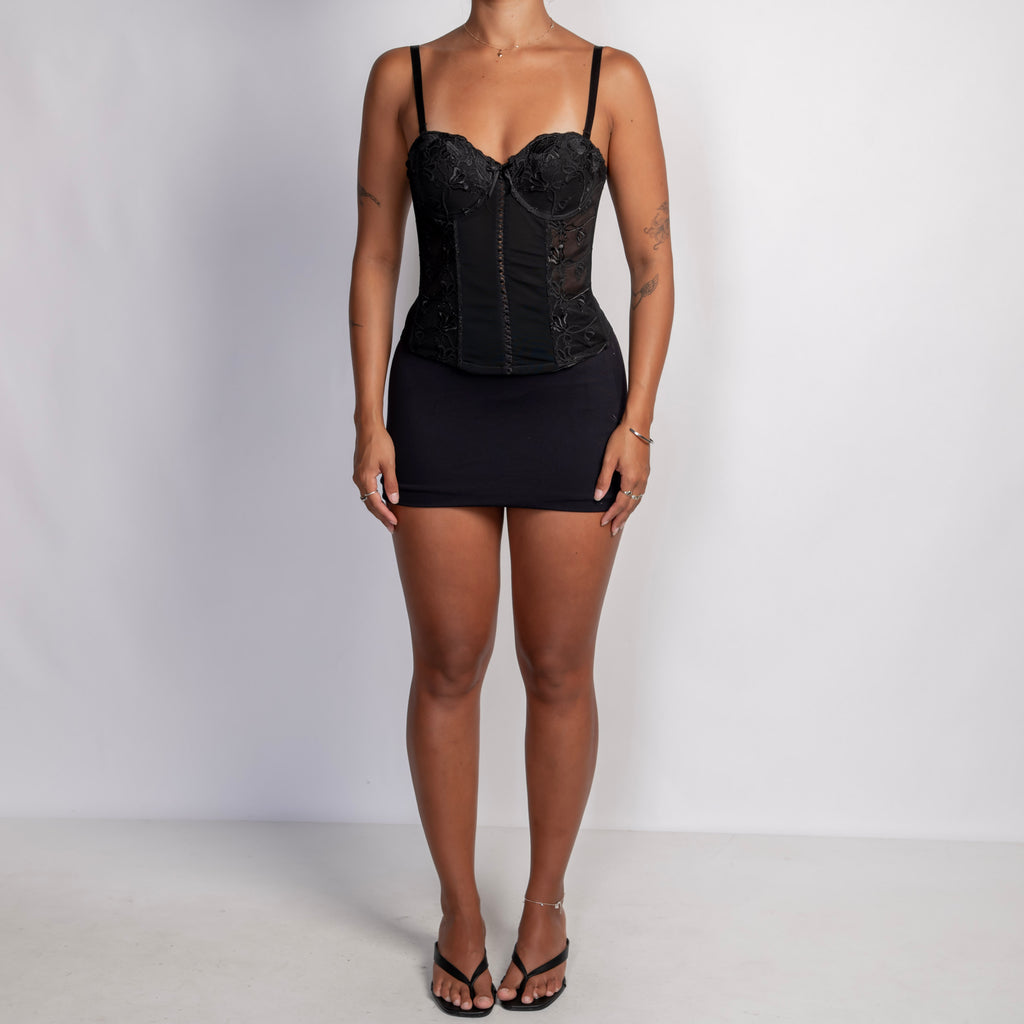 BLACK EMBROIDERED BUSTIER