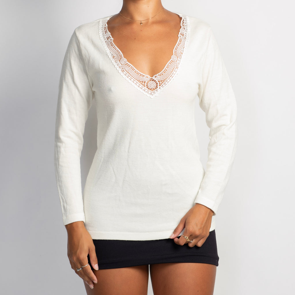 CREAM WOOL LONG SLEEVE TOP