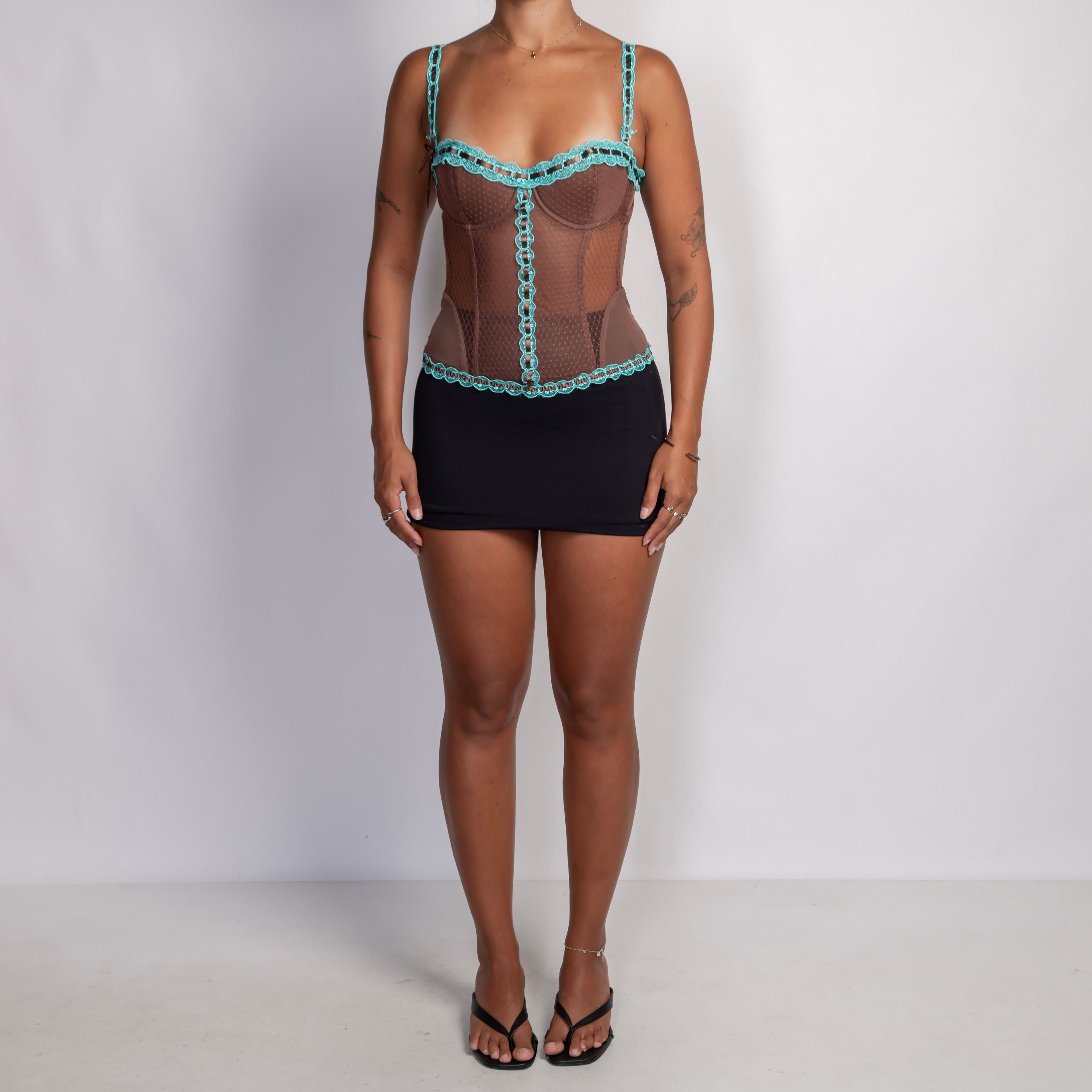 BROWN & TEAL BUSTIER