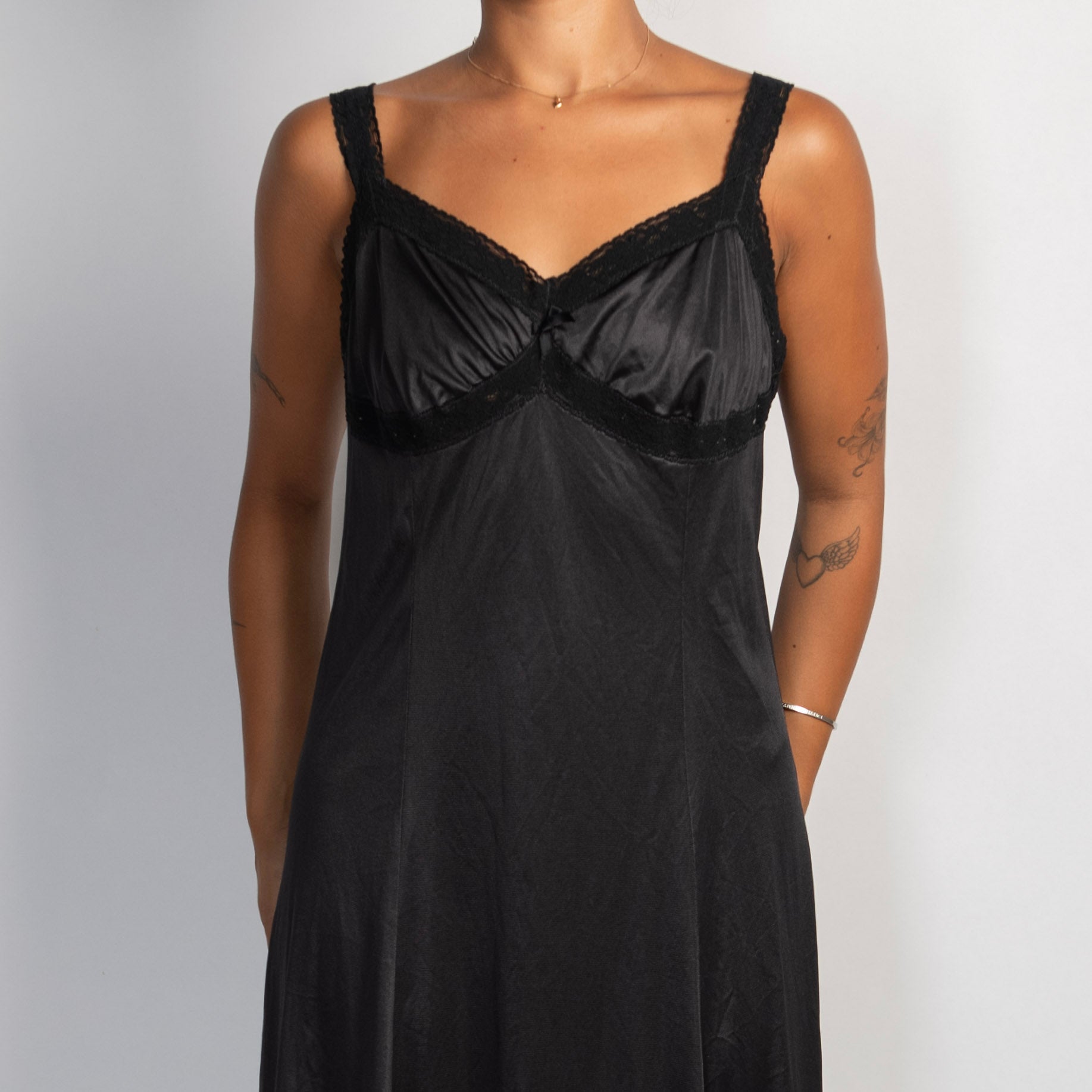 BLACK NYLON MIDI DRESS
