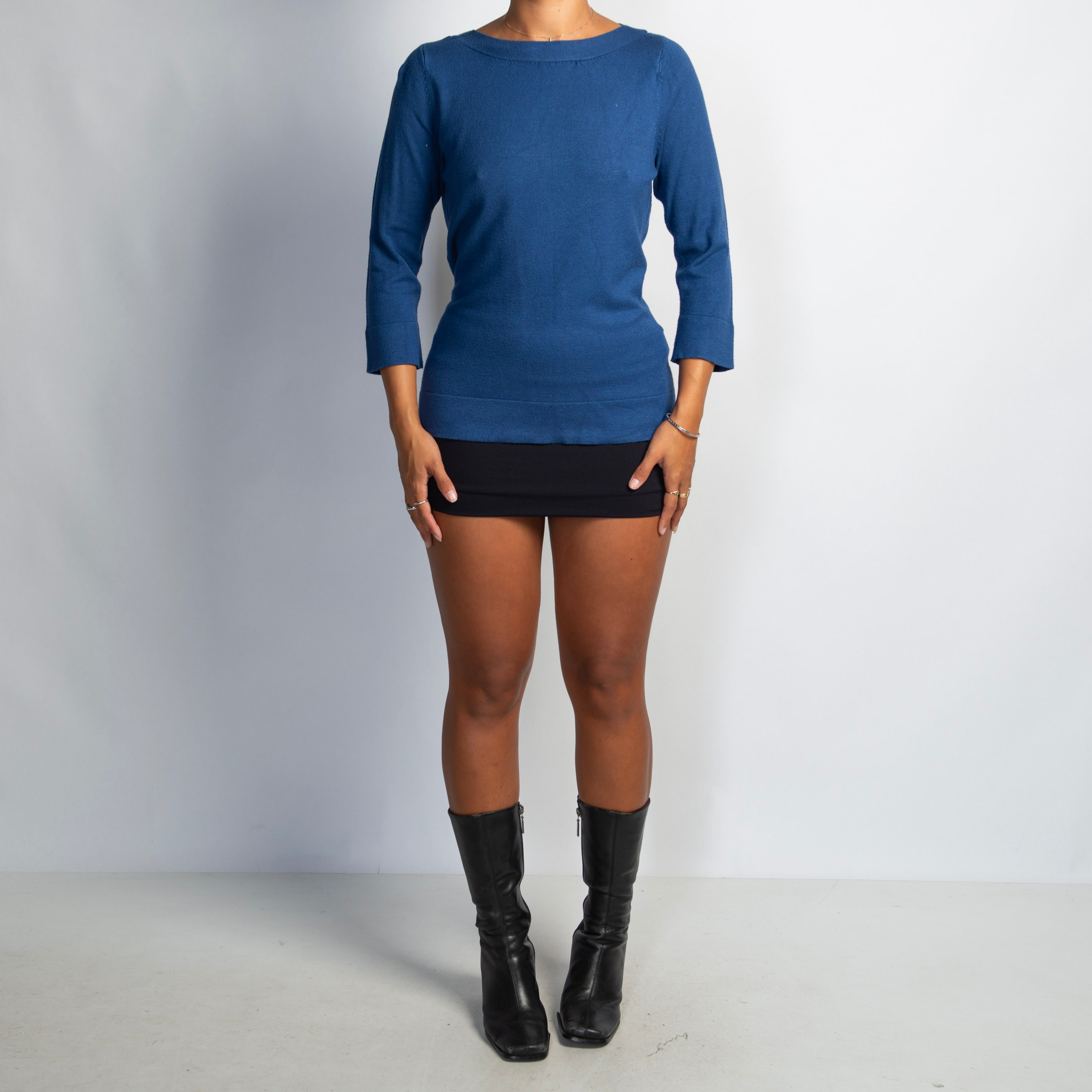 BLUE KNIT 3/4 SLEEVE TOP