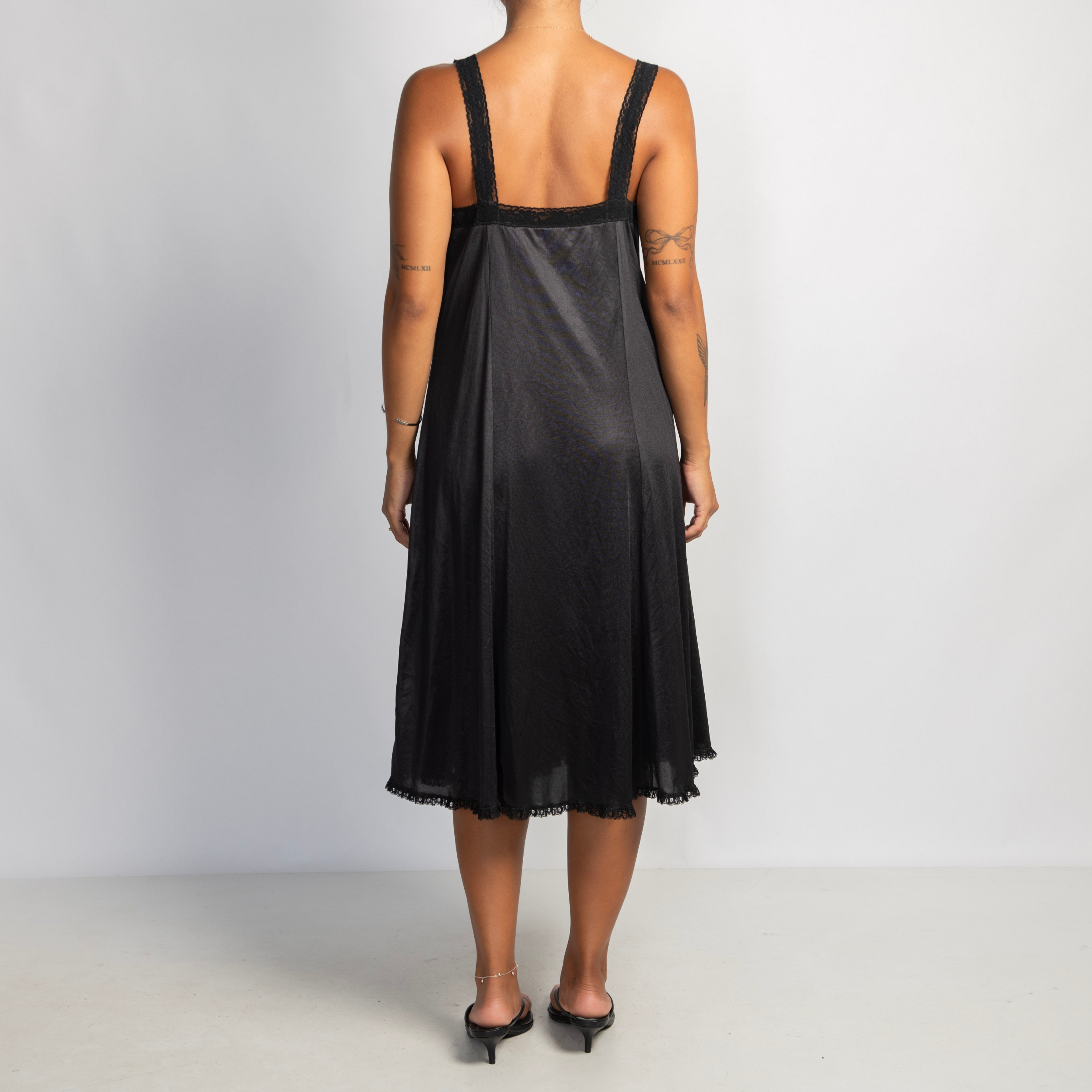 BLACK NYLON MIDI DRESS