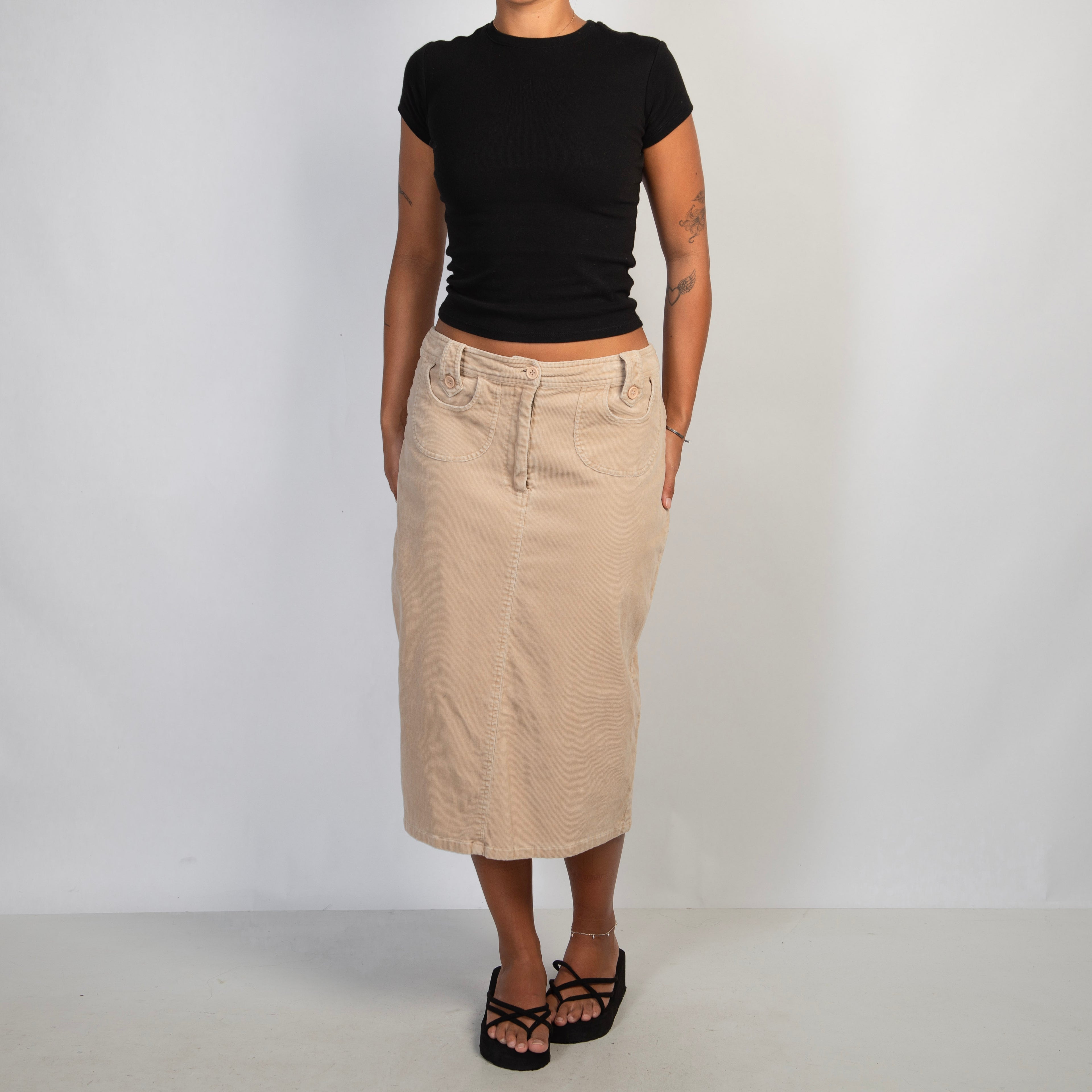 BEIGE CORDUROY MIDI SKIRT