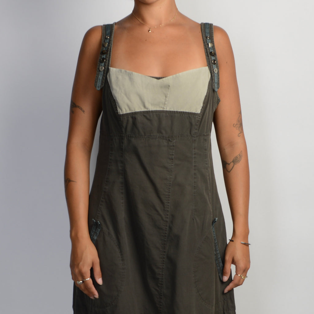 KHAKI LAYERED MIDI DRESS