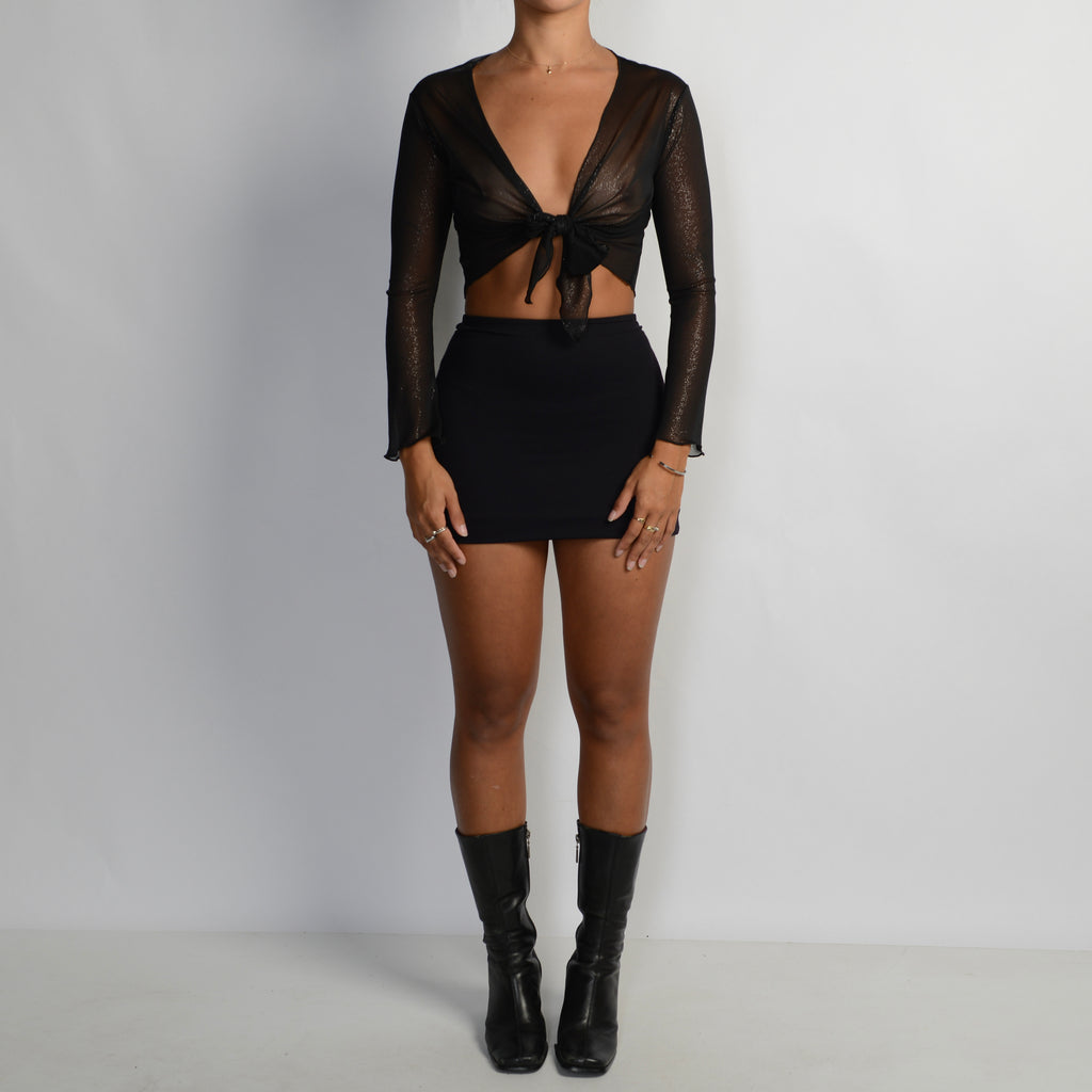 BLACK METALLIC WRAP TOP