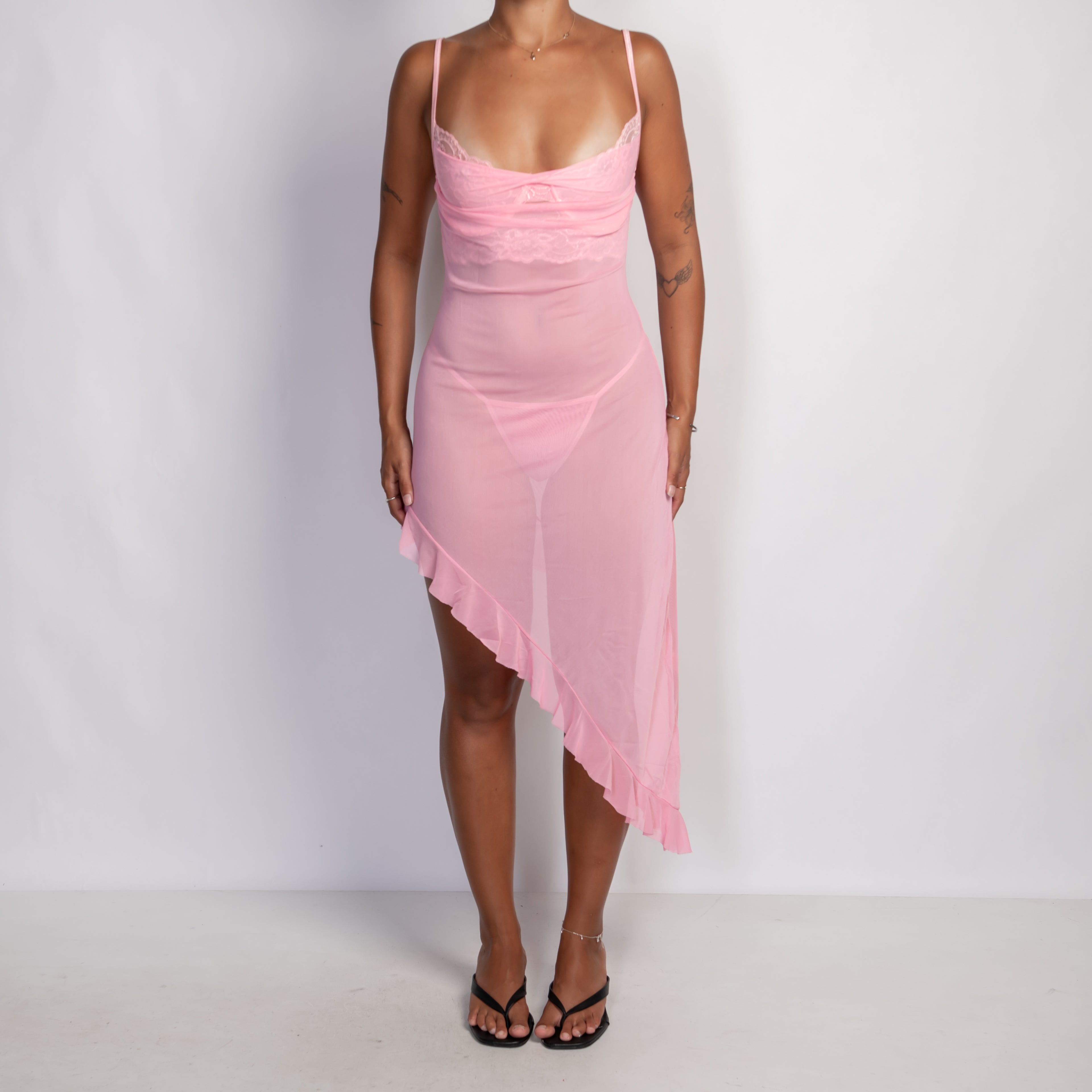 PINK MESH ASYMMETRIC DRESS