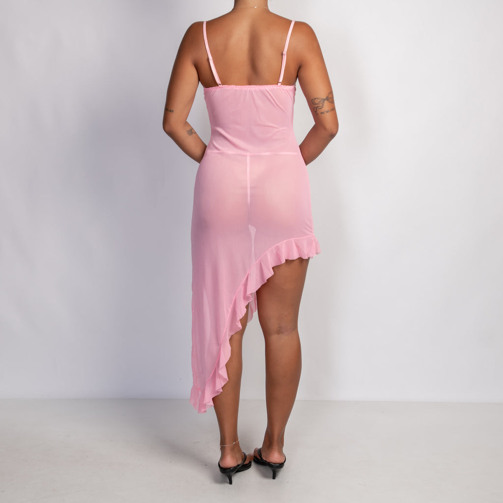 PINK MESH ASYMMETRIC DRESS