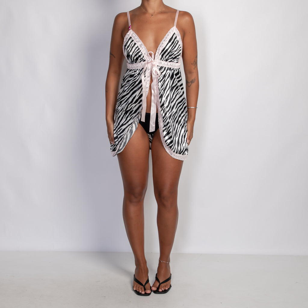 ZEBRA TIE FRONT BABYDOLL
