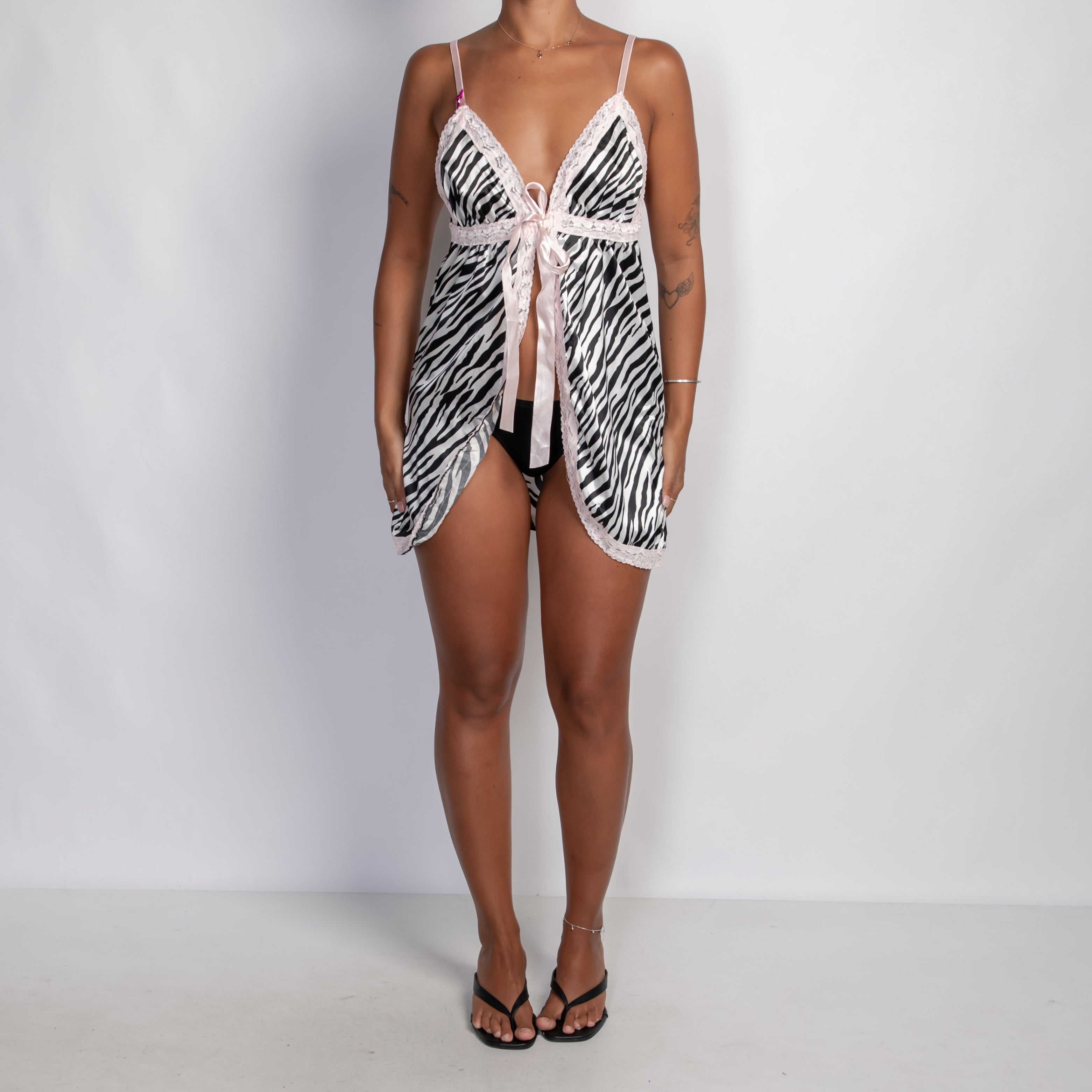 ZEBRA TIE FRONT BABYDOLL