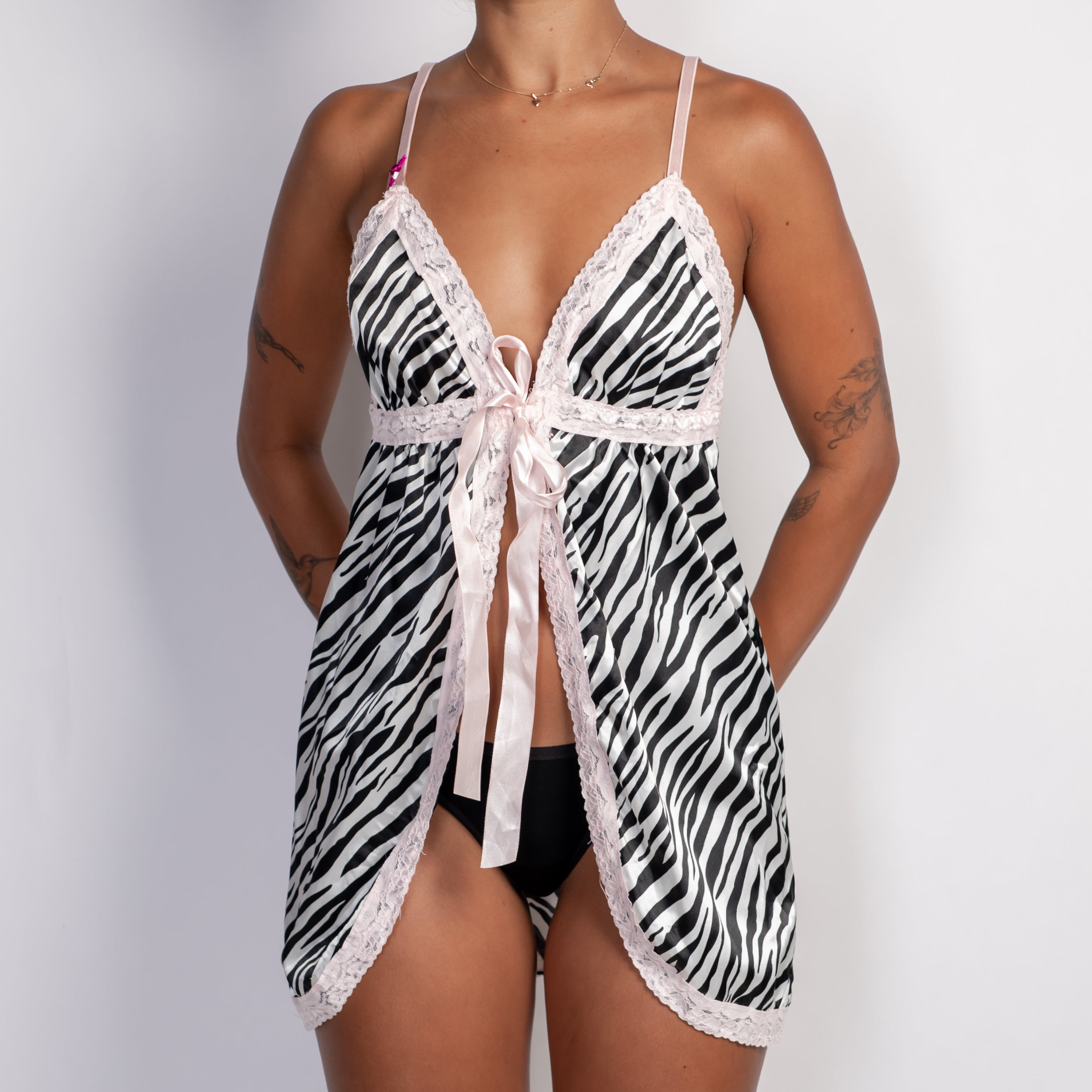 ZEBRA TIE FRONT BABYDOLL
