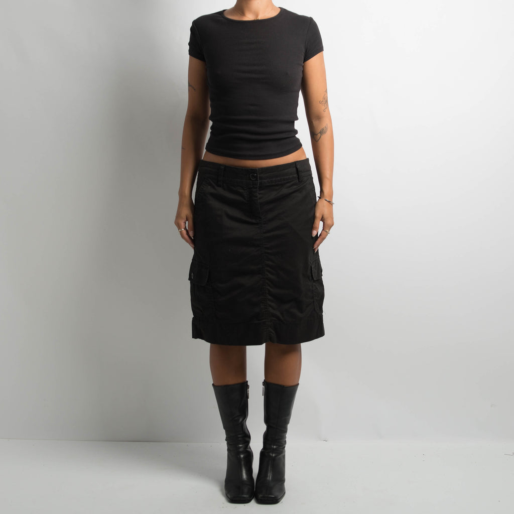 BLACK CARGO MIDI SKIRT