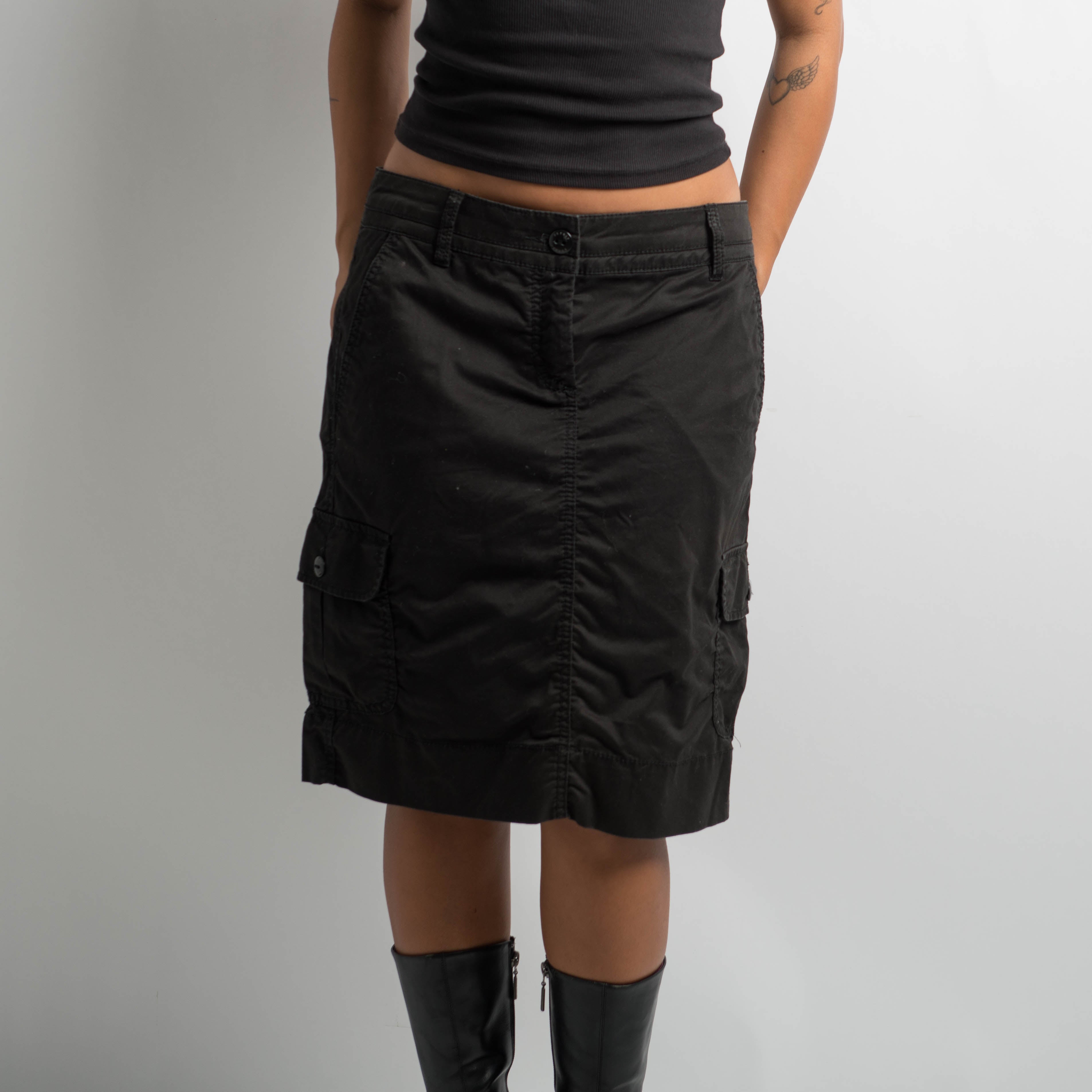 BLACK CARGO MIDI SKIRT