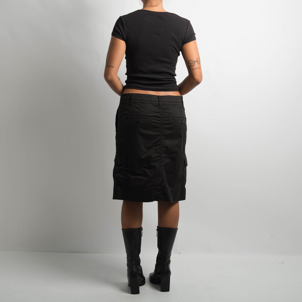 BLACK CARGO MIDI SKIRT