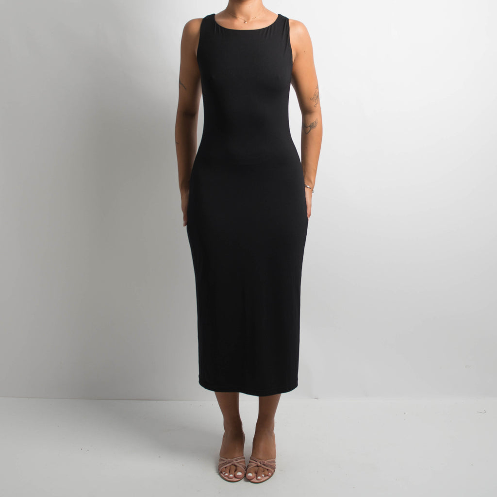 BLACK STRETCH MIDI DRESS