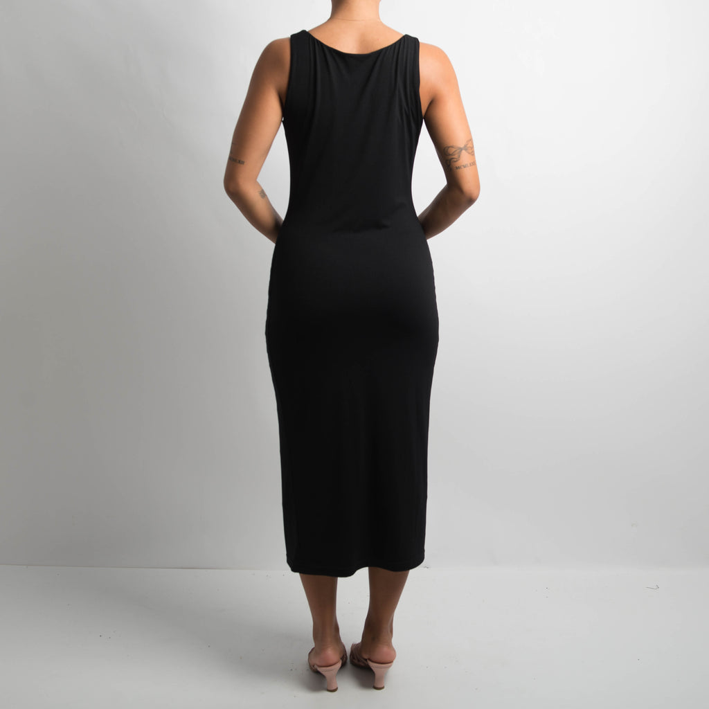 BLACK STRETCH MIDI DRESS