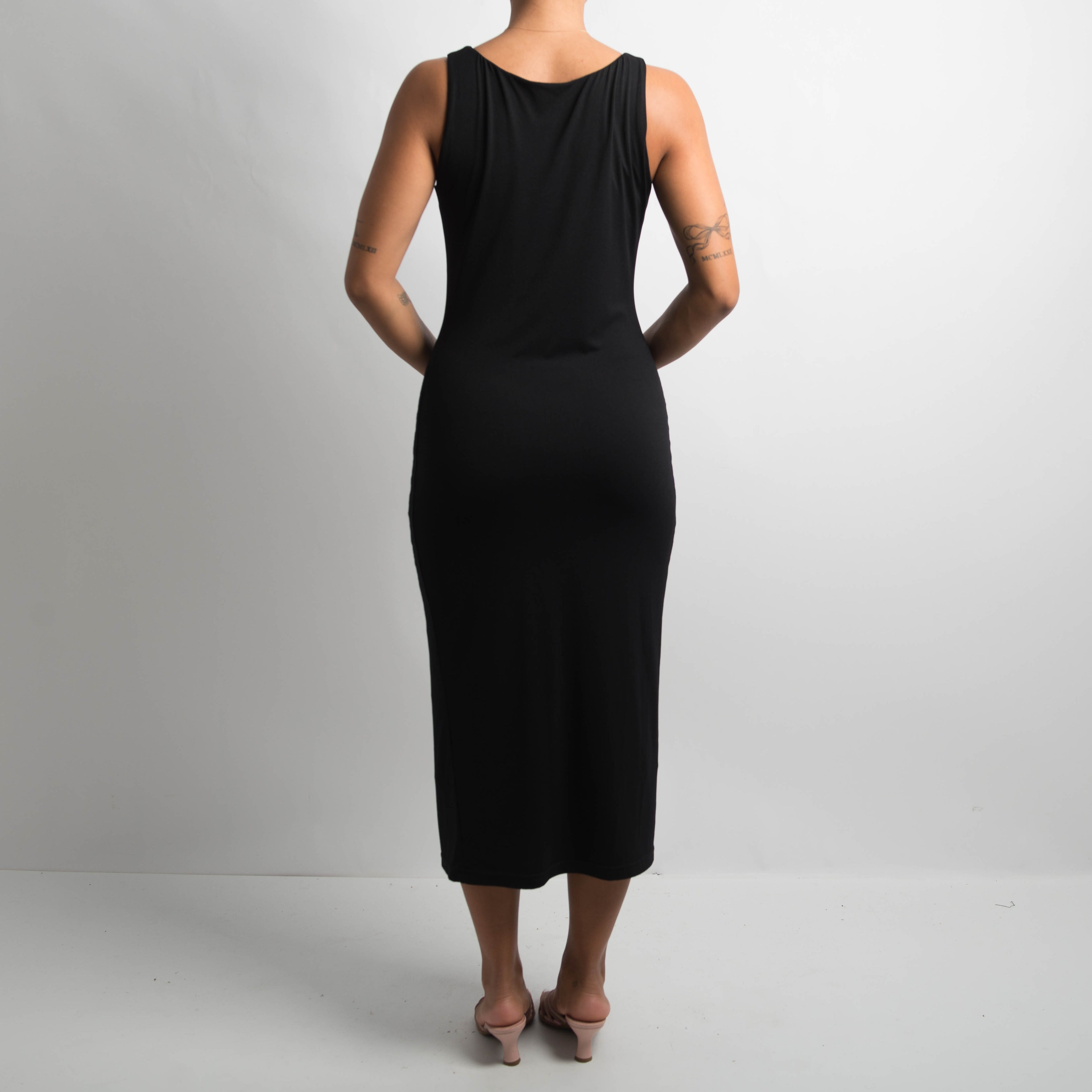 BLACK STRETCH MIDI DRESS