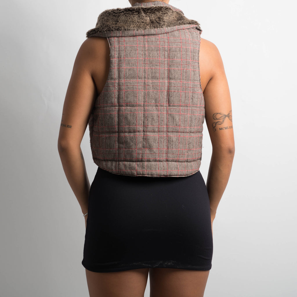PLAID CROP PUFFER VEST