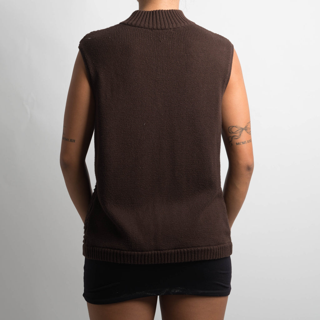 BROWN ZIP KNIT VEST